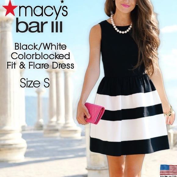 Macy’s BAR III Black & White Colorblocked Fit & Flare Dress - Picture 16 of 16